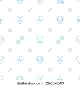 shield icons pattern seamless white background. Included editable line cargo protection, courier on motorcycle, health insurance, chain icons. shield icons for web and mobile.