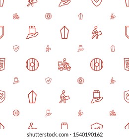 shield icons pattern seamless white background. Included editable outline sword, courier on motorcycle, cargo protection, courier, health insurance icons. shield icons for web and mobile.
