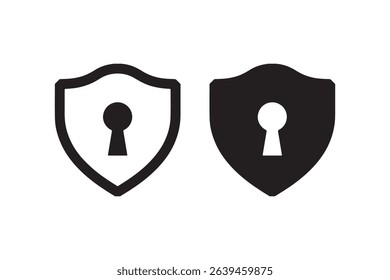Shield icons with person silhouette and keyhole for privacy and security concepts.