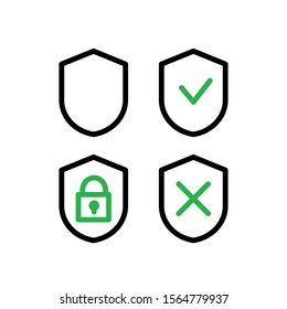 Shield icons. Security icon. Simple icon in black and green colors. Vector illustration
