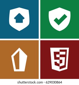Shield icons set. set of 4 shield filled icons such as home security, sword
