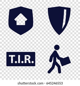 Shield icons set. set of 4 shield filled icons such as courier, tir, home security