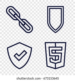 Shield icons set. set of 4 shield outline icons such as chain