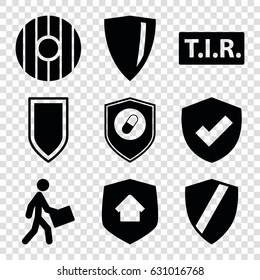 Shield icons set. set of 9 shield filled icons such as courier, tir, health insurance, home security