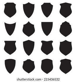Iconos de escudo, negro aislado en fondo blanco, ilustración vectorial.