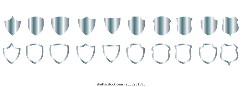 Shield icons set. Collection of security shield icons isolated on white background. Protect shield vector. Safety, protection, defence symbol. 333