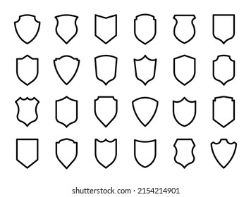 Shield icons set. Different shield shapes. Black shield silhouette. Security sign. Protect symbol. Privacy logos. Vector design template.