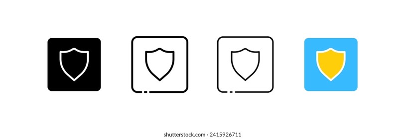 Shield icons set. Different styles, set of shields inside a square icon. Vector icons
