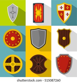 Shield icons set. Flat illustration of 9 shield vector icons for web