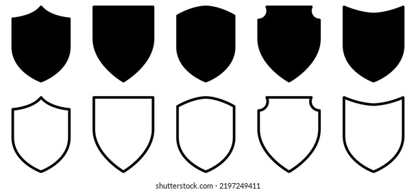 Shield icons set. Flat and line art styles. Vector illustration isolated on white background
