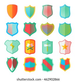 Shield icons set in flat style. Colorful protection shields set collection vector illustration