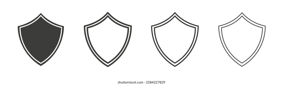 Shield icons set. Liner outlined and flat black color