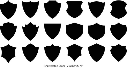 Ícones de blindagem definidos. Proteger o vetor de segurança de blindagem. Ícones de blindagem vetorial isolados. Coleção de ícones de escudo de segurança.