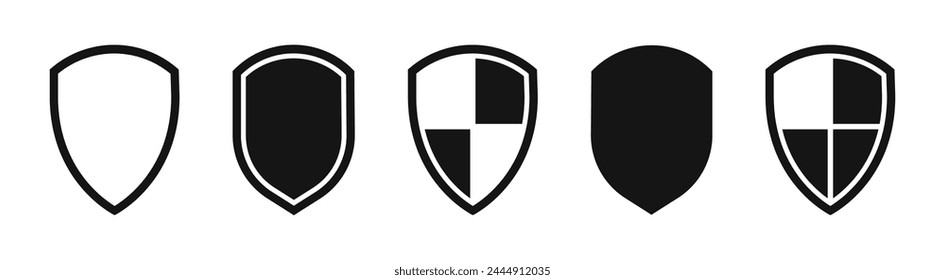 Iconos de escudo establecidos. Proteja los iconos vectoriales de escudo. Icono de escudo en estilo vintage. Proteja los iconos de línea de seguridad de escudo.