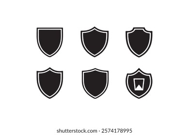 Shield icons set. Protect shield vector sign. Shield icon set. Protect shield security icons: badge quality symbol, sign, and logo on a white background.