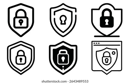 Shield icons set. Protect shield vector, hield Line Icons. Editable Stroke. Contains such icons as Badge, Defending, Firewall, Insignia, Privacy, Safety, Security, Logo, Military, Ornate, Armour 