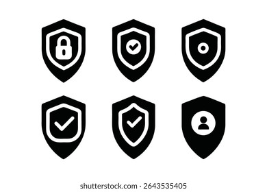 Shield icons set. Protect shield vector, hield Line Icons. Editable Stroke. Contains such icons as Badge, Defending, Firewall, Insignia, Privacy, Safety, Security, Logo, Military, Ornate, Armour 