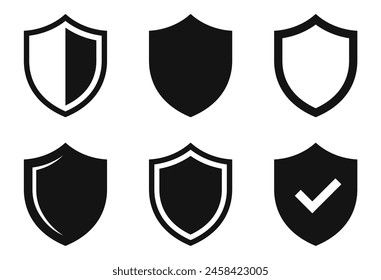 Shield icons set. Protection, safety and security shield shape. Simple shield in different styles - stock vector.