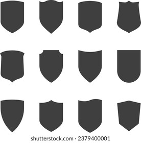 Shield icons set. Protection vector symbol. Black on white background.