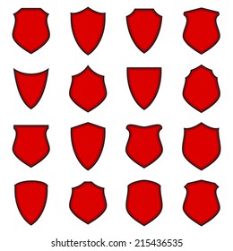 Shield icons set, red and black isolated on white background, vector illustration.