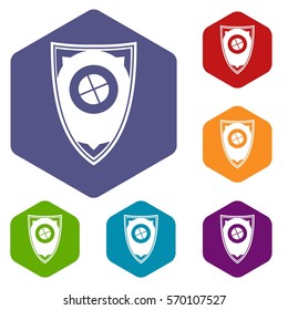Shield icons set rhombus in different colors isolated on white background
