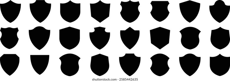 Shield icons set. Security shields logotypes vector icons. Heraldic shield set. Protect shield security vector. Knight award contours concept of safety and protection. Vector illustration