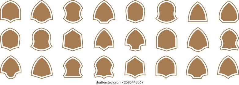 Shield icons set. Security shields logotypes vector icons. Heraldic shield set. Protect shield security vector. Knight award contours concept of safety and protection. Vector illustration