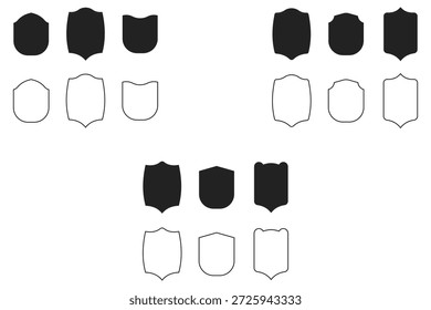 conjunto de ícones de escudo. Ícones de forma de blindagem. Forma do símbolo. Coleção de escudos diferentes. Crachá da polícia. Símbolo de segurança. Proteger estilo de contorno plano da blindagem 