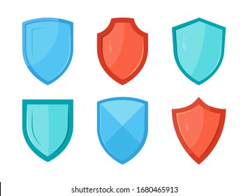 Shield icons. Set of vector cartoon pictograms for medical designs, software logos, coat of arms etc. Vector illustration isolated on a white background.