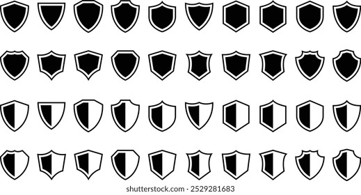 Shield icons set. Shield vector collection. Design elements for concept of safety and protection. Different Black security shield. Black knight award and linear signs