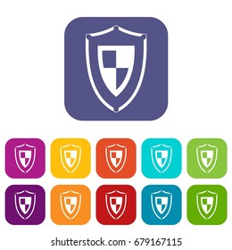 Shield icons set vector illustration in flat style In colors red, blue, green and other