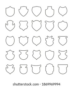 Shield icons set vector in outline style. Thin line signs for infographic, logo, mobile app and web. Premium shields isolated on white background
