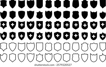 
Shield icons set. shield vector silhouettes, badges design set. Protect shield vector. 
security shields logotypes with check mark  
