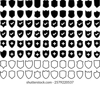 
Shield icons set. shield vector silhouettes, badges design set. Protect shield vector. 
security shields logotypes with check mark  
