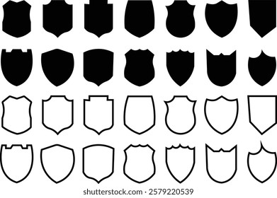 
Shield icons set. shield vector silhouettes, badges design set. Protect shield vector. 
security shields logotypes with check mark  
