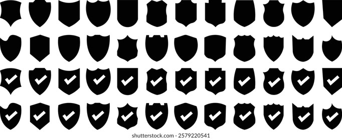 
Shield icons set. shield vector silhouettes, badges design set. Protect shield vector. 
security shields logotypes with check mark  
