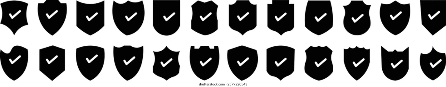 
Shield icons set. shield vector silhouettes, badges design set. Protect shield vector. 
security shields logotypes with check mark  
