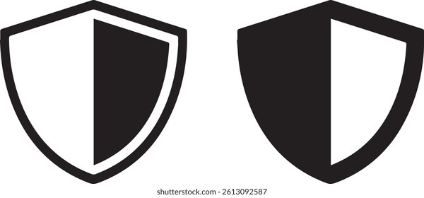 shield icons, simple geometric shapes, black and white, minimalist design, symmetrical, security symbols, vector graphics, flat design,