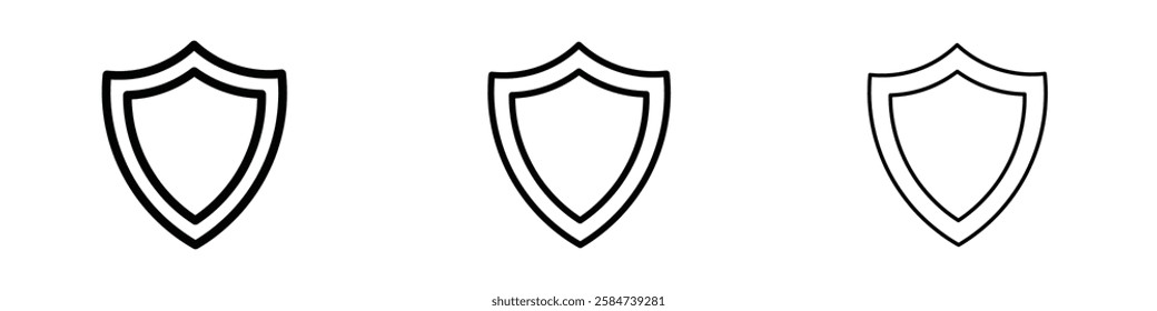 Shield icons in three different stroke lines