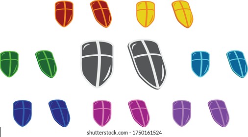 Iconos de blindaje de varios colores: rojo, amarillo, verde, azul, azul, rosa, morado y gris en tonos rectos y 3D. Se puede armar en imágenes preciosas sobre los niños.