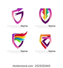 Shield icons of various types, shield and arrow, wing, security