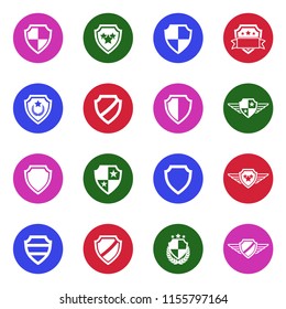 Shield Icons. White Flat Design In Circle. Vector Illustration. 