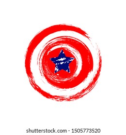 shield illustration of captain American . red circle with blue star like flag america for your brand, pin and other print grunge style