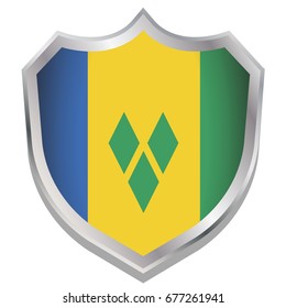 A Shield Illustration with the flag for the country of Saint Vincents and the Grenadines