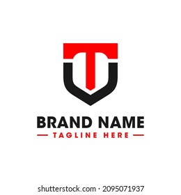 shield illustration logo design with letter T