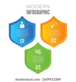 Shield infographic chart list 3 step or options business template design