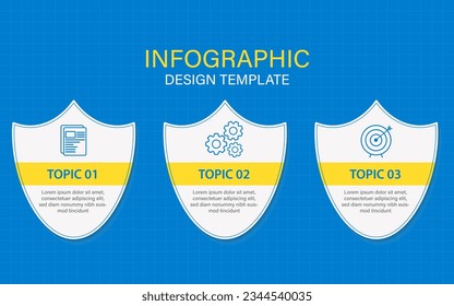 Plantilla de protección infográfica. Escala de tiempo de 3 pasos Plantilla de diseño de infografías simples y planas. Concepto de seguridad empresarial con 3 opciones, ilustración vectorial.