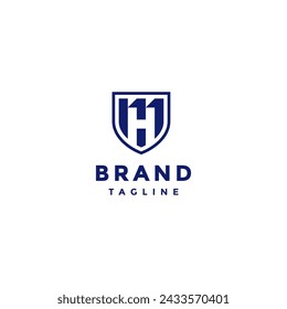 Shield Initial H Eleven Logo Design. Letter H And Number Eleven In Shield Icon Logo Design.
