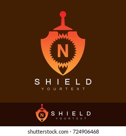shield initial Letter N Logo design