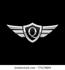 Shield Initial Letter Q Wing Icon Logo